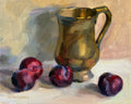 Plums and Brass Tankard oil painting by Svetlana Gavrisheva